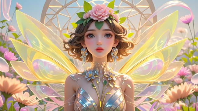 水彩精灵少女花境插画