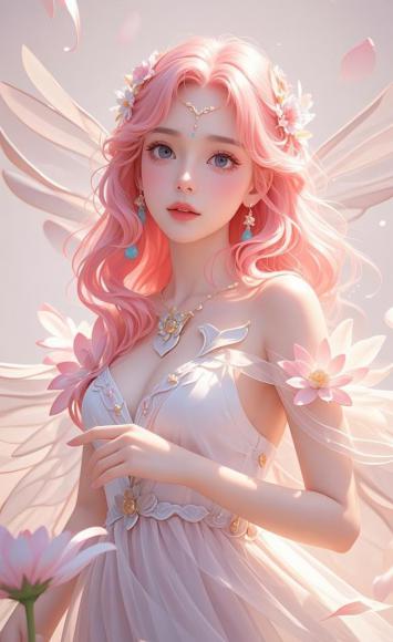 粉色精灵少女梦幻插画