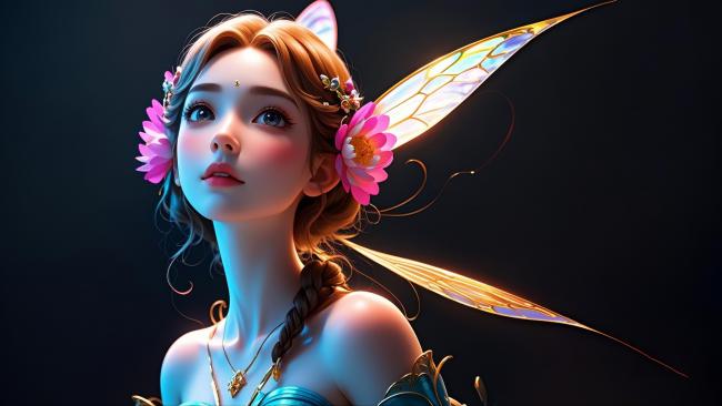 梦幻精灵少女3D写真，蝶翼花饰尽显仙气