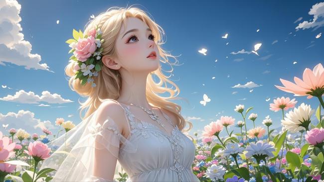 花海中的梦幻少女写真