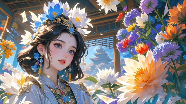 古风仕女花间舞，水墨动漫唯美画卷