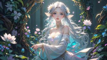 精灵少女森林奇境插画