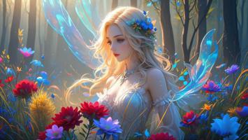 森林精灵油画风少女插画