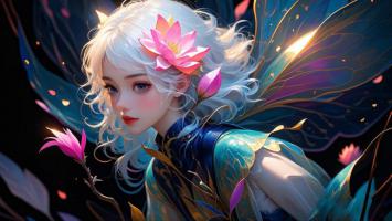 仙侠少女持莲羽翼幻境图