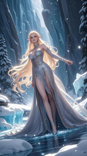 冰雪精灵女王立于冰瀑之畔