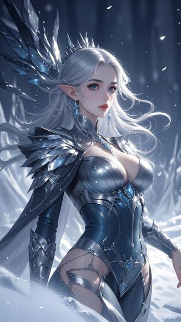 冰霜女战神3D插画，银发冰翼惊艳全场 ️
