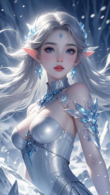 冰霜精灵女战士：银发蓝瞳的奇幻战场女神