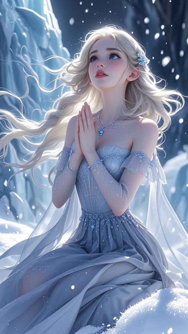 冰雪女王写实插画：仙气飘飘的冰雪女神