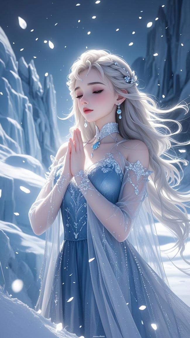 冰雪女王梦幻雪境插画