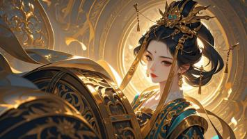 鎏金华服古风仕女图