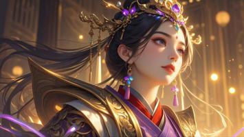 紫金战甲仙侠女将，光影华美如梦