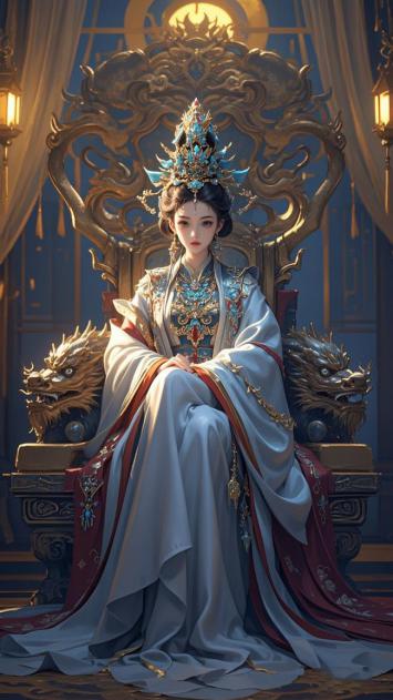 古风皇后端坐金銮宝座，华服璀璨气势如虹