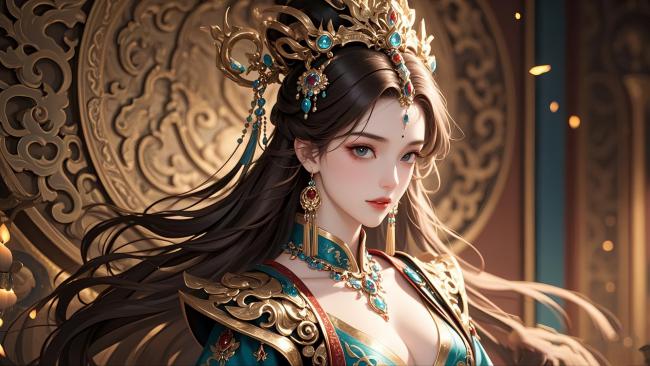 古风仕女汉服写真，金冠碧玉映华裳