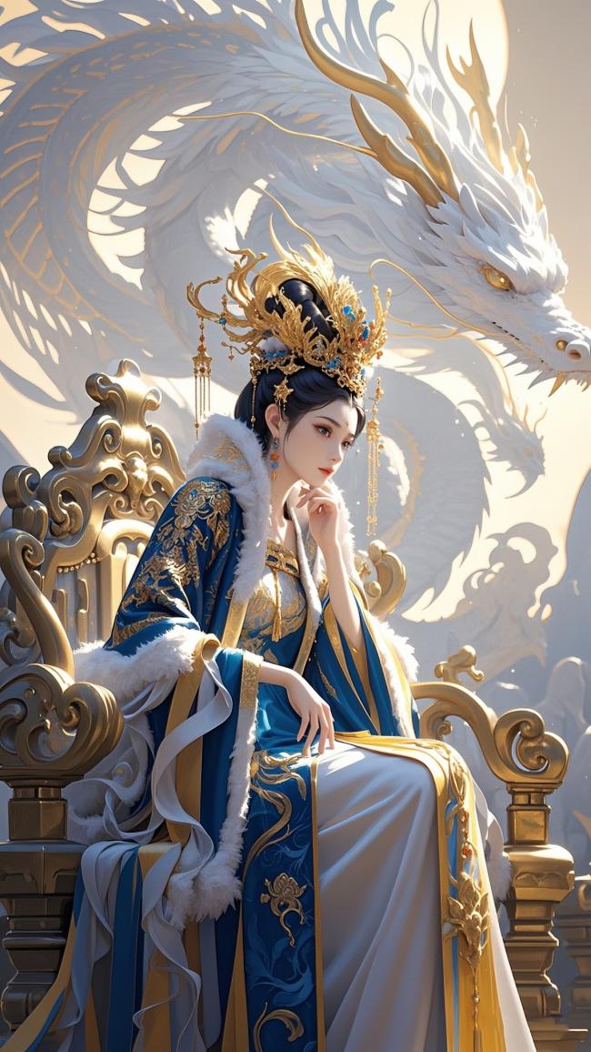 仙侠帝后坐龙椅，金冠华服映神龙