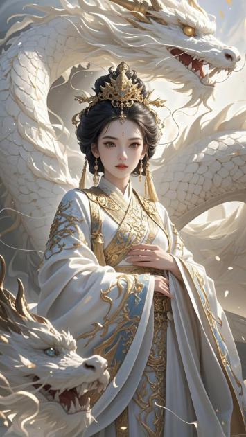 白龙护佑的仙侠女神插画