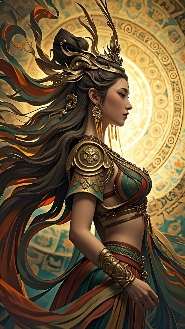 仙侠女神侧影：金冠飞舞，霓裳飘逸