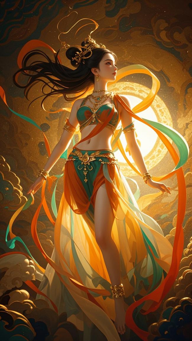 敦煌飞天仙女工笔重彩图