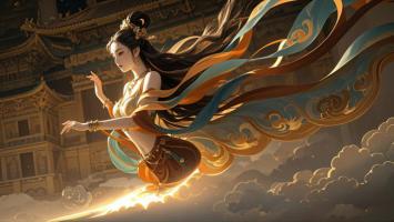 仙侠飞天女神：古风汉服与云海光影交辉