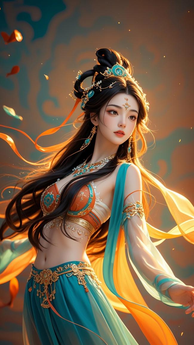 古风仙子飘逸飞舞，霓裳羽衣映霞光