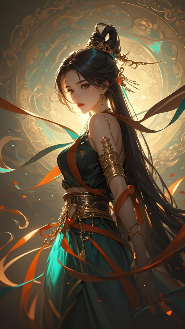 古风仙侠少女飘带飞舞插画