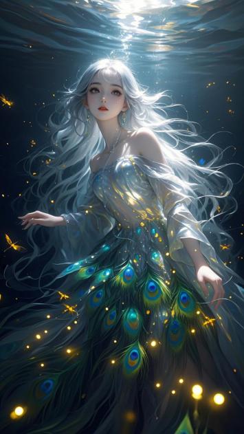 水下孔雀仙子：银发少女梦幻游弋