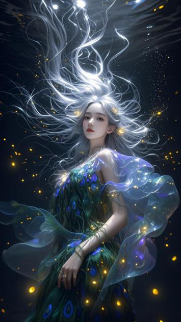水下孔雀仙子：银发飞舞的梦幻神女
