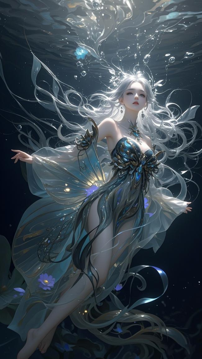 深海仙子浮游记：梦幻水下女神插画