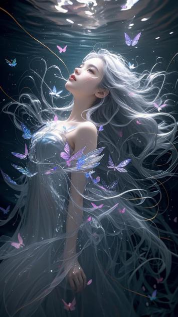 水下蝶影银发少女梦幻写真
