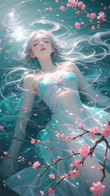 银发仙子浮水赏樱图