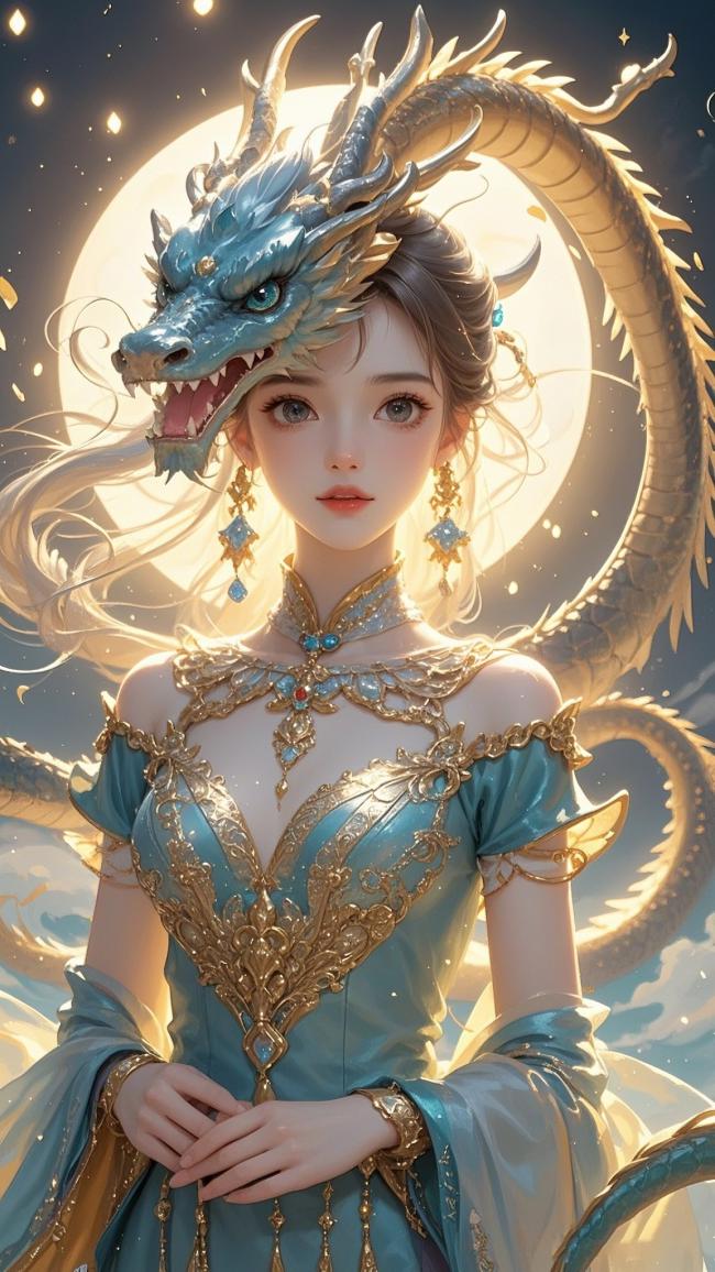 龙首仙子月夜华裳图