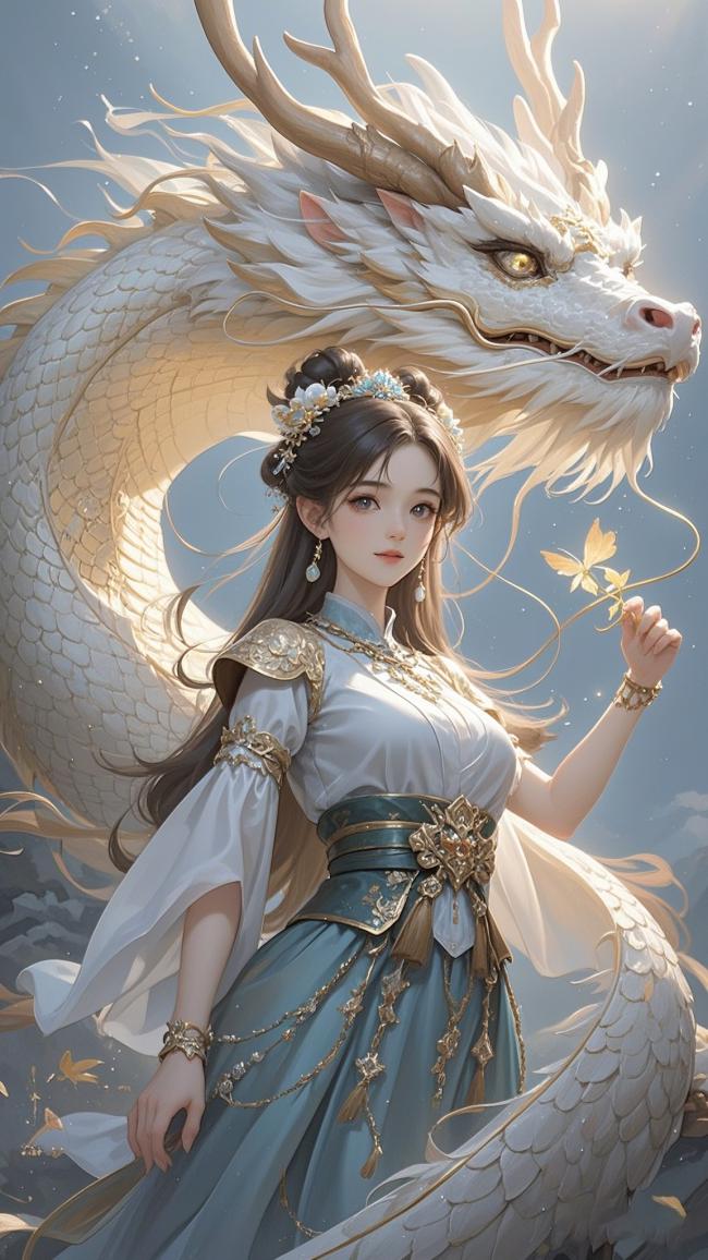白衣仙子伴白龙，仙侠幻想神韵图