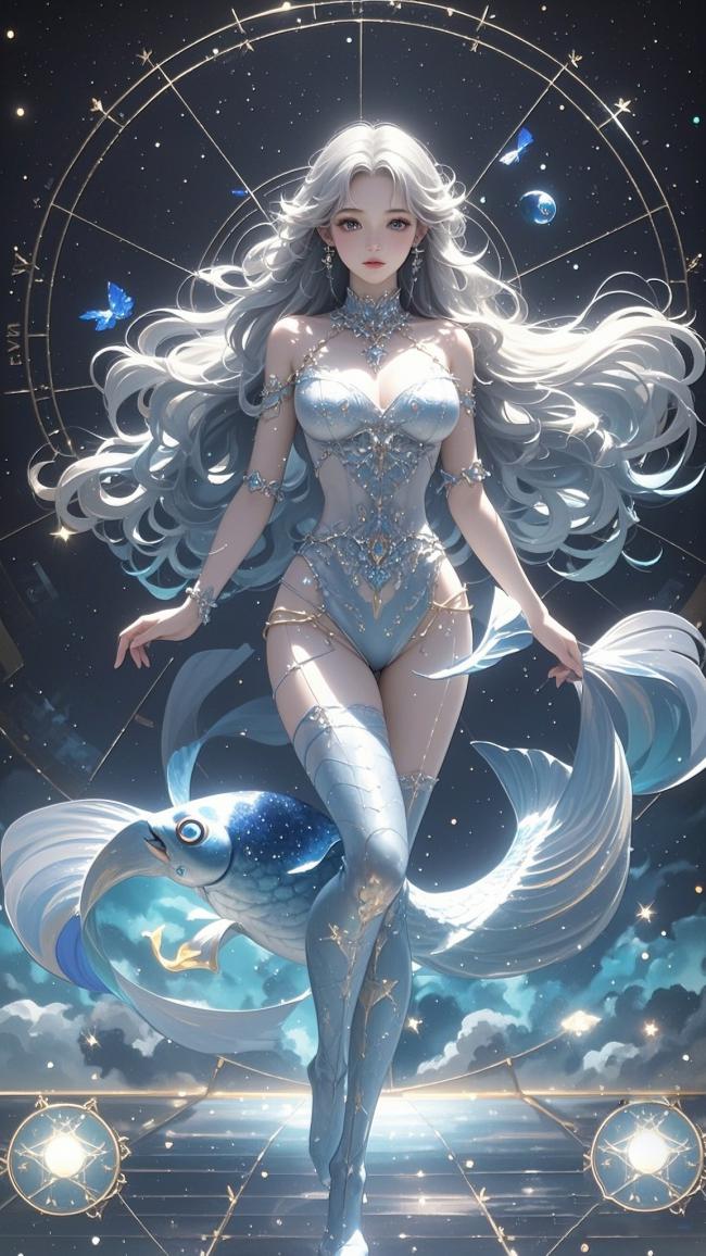 星轨仙子与灵鱼共舞奇幻插画