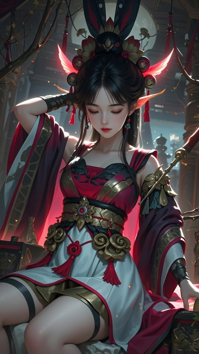 仙侠兔耳女神汉服写真插画