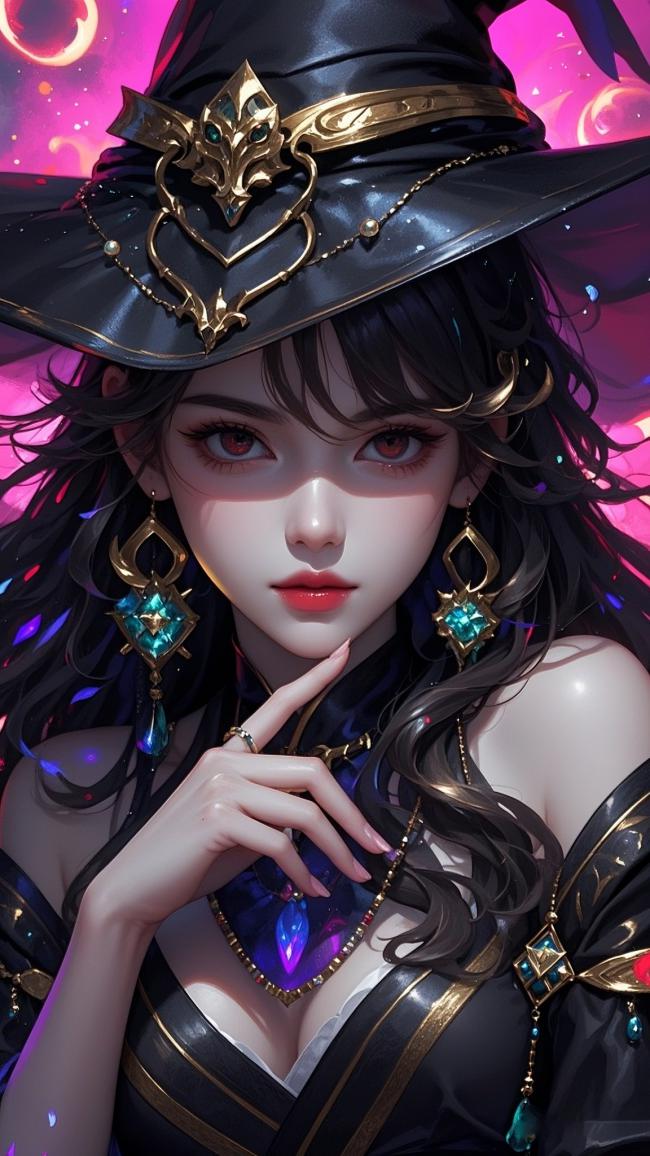 黑袍女巫赛博幻想插画