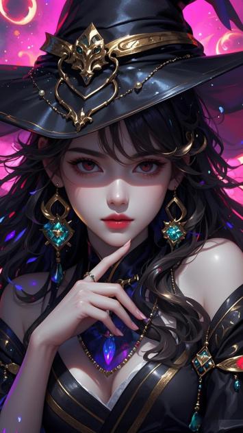 黑袍女巫赛博幻想插画