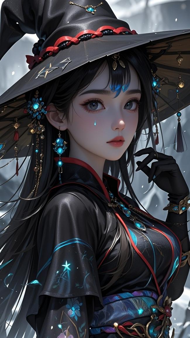 黑衣女巫泪眼凝望，玄幻风服饰细节炸裂