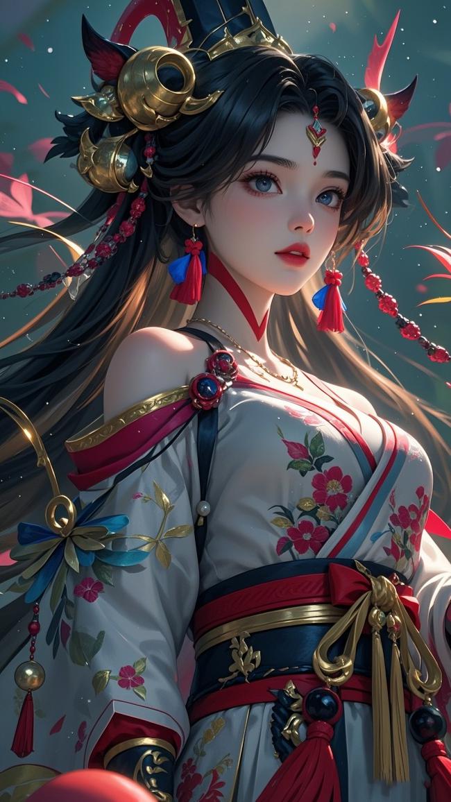 仙侠少女汉服插画，光影飘花唯美动人