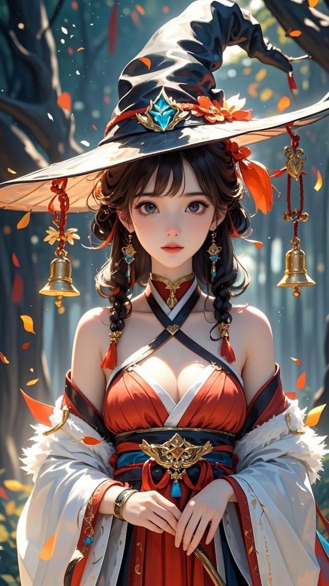 秋日巫女立绘：红衣华服配魔法帽