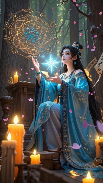 古风仙侠少女施法林间烛光图