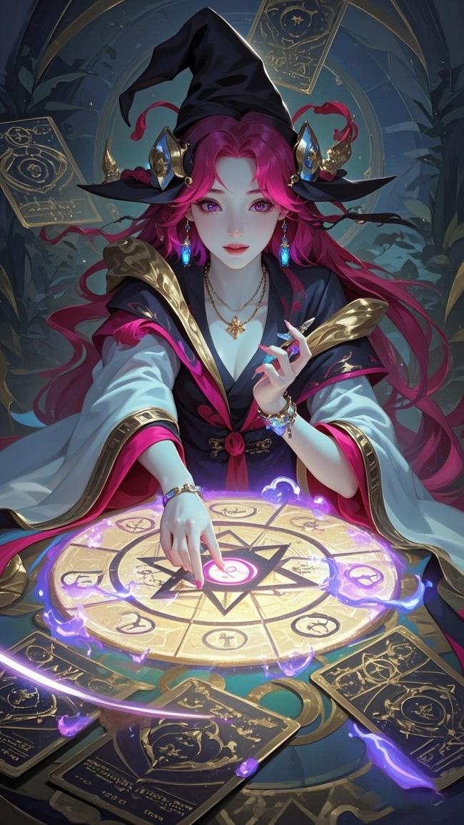 粉发女巫施法奇幻插画