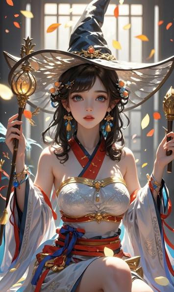东方魔女汉服写真：秋叶飞舞的魔法少女