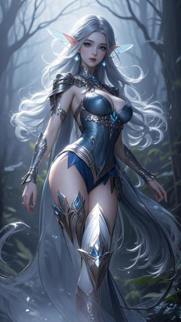 银发精灵女战士森林立绘