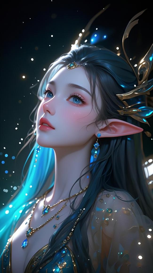 星空精灵少女写真：蓝眸金饰梦幻降临