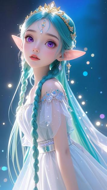 蓝发精灵公主梦幻插画