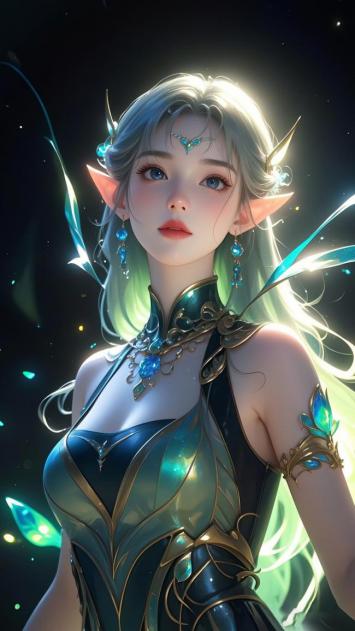 精灵少女3D幻想插画，星光璀璨幻境