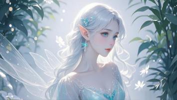 银发精灵少女森林幻境插画