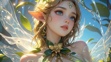 精灵少女水彩风肖像插画