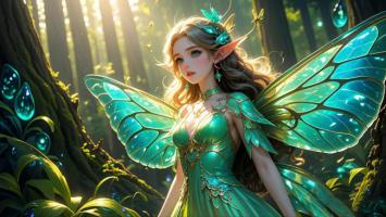 翠翼精灵立森林，光影梦幻如童话