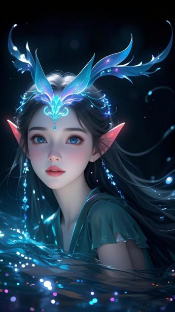 蓝光精灵少女水下幻想肖像