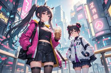 赛博朋克少女霓虹街景插画